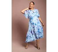 Coast Women's Plus Floral Print Tiered Midi Dress in Blue | Size: 24 Coast Blue 24