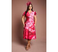 Coast Women's Plus Jersey Double Flutter Sleeve Wrap Midi Dress in Pink | Size: 22 Coast Pink 22