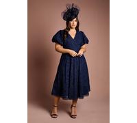 Coast Women's Plus Lace Midi Dress With Puff Sleeve in Navy | Size: 26 Coast Navy 26