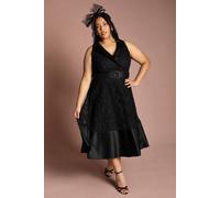 Coast Women's Plus Lace Sleeveless Satin Contrast Midi Skirt Dress in Black | Size: 24 Coast Black 24