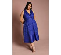Coast Women's Plus Lace Sleeveless Satin Contrast Midi Skirt Dress in Cobalt | Size: 20