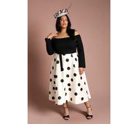 Coast Women's Plus Long Sleeve Bardot Printed Full Skirted Ponte Midi Dress in Mono | Size: 20 Coast Mono 20