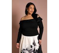 Coast Women's Plus Long Sleeve Satin Bardot Top in Black | Size: 26