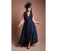 Coast Women's Plus Plunge Neck Waterfall Organza Jacquard Maxi Dress in Navy | Size: 26