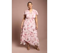 Coast Women's Plus Printed Satin Jacquard Twist Front Midi Dress in Pink | Size: 22