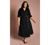 Coast Women's Plus Ribbed Bandage Button Down Midi Dress in Black | Size: 20