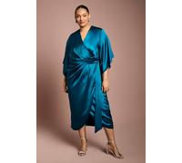 Coast Plus Satin Pleat Front Midi Wrap Dress In Teal teal