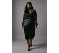 Coast Women's Plus Satin Wrap Front Dress With Flare Sleeve in Black | Size: 26