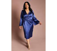Coast Women's Plus Satin Wrap Front Dress With Flare Sleeve in Cobalt | Size: 18