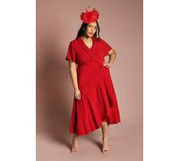 Coast Women's Plus Shawl Collar Ruffle Hem Midi Dress With Fluted Sleeve in Berry | Size: 26 Coast Berry 26