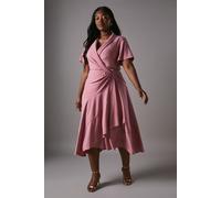 Plus Shawl Collar Ruffle Hem Midi Dress With Fluted Sleeve Coast Blush 22