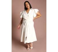 Coast Women's Plus Short Sleeve V Neck Wrap Front Midi Dress in Ivory | Size: 22 Coast Ivory 22
