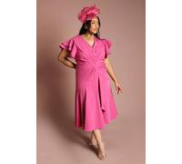 Coast Women's Plus Short Sleeve V Neck Wrap Front Midi Dress in Magenta | Size: 26 Coast Magenta 26