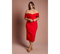 Coast Women's Plus Size Bardot Ponte Column Midi Dress in Red | Size: 26