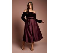 Coast Women's Plus Size Long Sleeve Bardot Full Skirted Midi Dress in Wine | Size: 26
