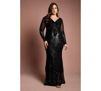 Coast Women's Plus Size Long Sleeve Embellished Maxi Dress in Black | Size: 22 Coast Black 22