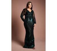 Coast Women's Plus Size Long Sleeve Embellished Maxi Dress in Emerald | Size: 24