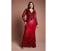 Coast Women's Plus Size Long Sleeve Embellished Maxi Dress in Red | Size: 24 Coast Red 24