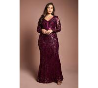Coast Women's Plus Size Long Sleeve Sequin Maxi Dress in Burgundy | Size: 18 Coast Burgundy 18