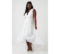 Coast Women's Plus Size Plunge Neck Waterfall Organza Jacquard Maxi Wedding Dress in Ivory | Size: 22