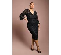 Coast Women's Plus Size Sequin Bodycon Midi Dress in Black | Size: 22 Coast Black 22