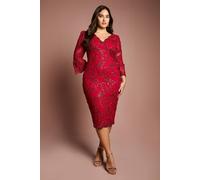 Coast Women's Plus Size Sequin Bodycon Midi Dress in Red | Size: 22 Coast Red 22