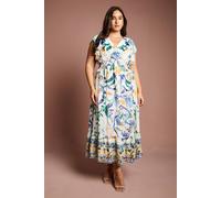 Coast Women's Plus V Neck Flutter Sleeve Printed Midi Dress in White | Size: 24 Coast White 24