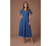 Coast Women's Plus V Neck Short Sleeve Ponte Midi Dress in Cobalt | Size: 24