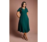 Coast Women's Plus V Neck Short Sleeve Ponte Midi Dress in Emerald | Size: 24