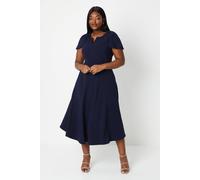 Coast Women's Plus V Neck Short Sleeve Ponte Midi Dress in Navy | Size: 22