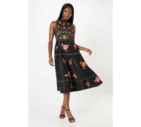Coast Women's Premium Embroidered High Neck Midi Wedding Guest Dress in Black | Size: 8