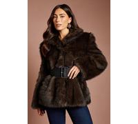 Coast Women's Premium Funnel Neck Belted Fur Coat in Natural | Size: 14