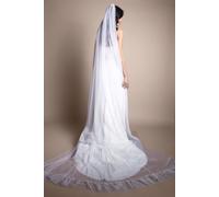 Premium Ruffle Hem Soft Tulle Cathedral Length Veil Coast Ivory One Size