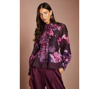 Coast Women's Printed Blouson Sleeve Lace Trim Blouse in Fig | Size: 12
