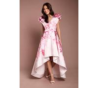 Coast Women's Printed Frill Sleeve V Neck Midi Dress in Pink | Size: 8