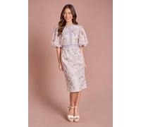 Coast Women's Printed Lace Puff Sleeve Pencil Dress in Lilac | Size: 12