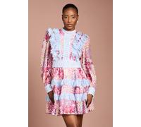 Coast Women's Printed Long Sleeve Lace Trim Mini Dress in Pink | Size: 12
