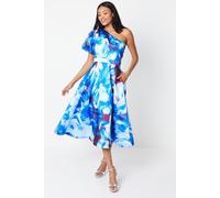 Coast Women's Printed One Shoulder Midi Wedding Guest Dress in Blue | Size: 10 Coast Blue 10
