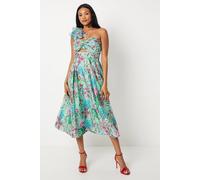 Coast Women's Printed Organza One Shoulder Twist Front Midi Dress in Green | Size: 10 Coast Green 10