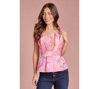 Coast Women's Printed Pleated Bow Shoulder Top in Pink | Size: 16