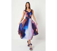 Coast Women's Printed Pleated V Neck Midi Dress | Size: 10 Coast Multicolor 10