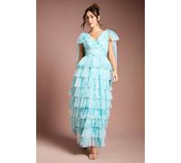 Coast Women's Printed Ruffle Mesh Maxi Dress in Blue | Size: 18 Coast Blue 18