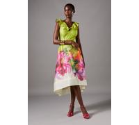 Coast Women's Printed Ruffle Neck Fit & Flare Dress in Lime | Size: 10 Coast Lime 10