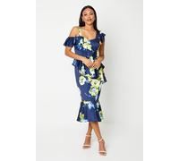 Coast Women's Printed Satin Ruffle Pencil Dress With Flute Hem in Navy | Size: 10 Coast Navy 10