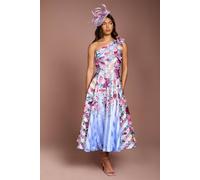 Coast Women's Printed Stripe Organza One Shoulder Midi Dress in Blue | Size: 8