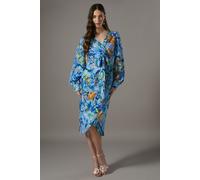 Coast Women's Printed Tie Front Wrap Jacquard Dress in Blue | Size: 8 Coast Blue 8