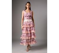 Coast Women's Printed Tiered Organza Strappy Dress in Pink | Size: 12 Coast Pink 12