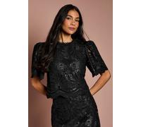 Coast Women's PU Lace Top in Black | Size: 14