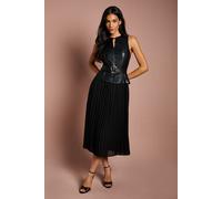 Coast Women's PU Pleated Chiffon Skirt Midi Dress in Black | Size: 12 Coast Black 12