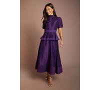 Coast Women's Puff Sleeve 3D Flower Detail Organza Midi Dress in Fig | Size: 10